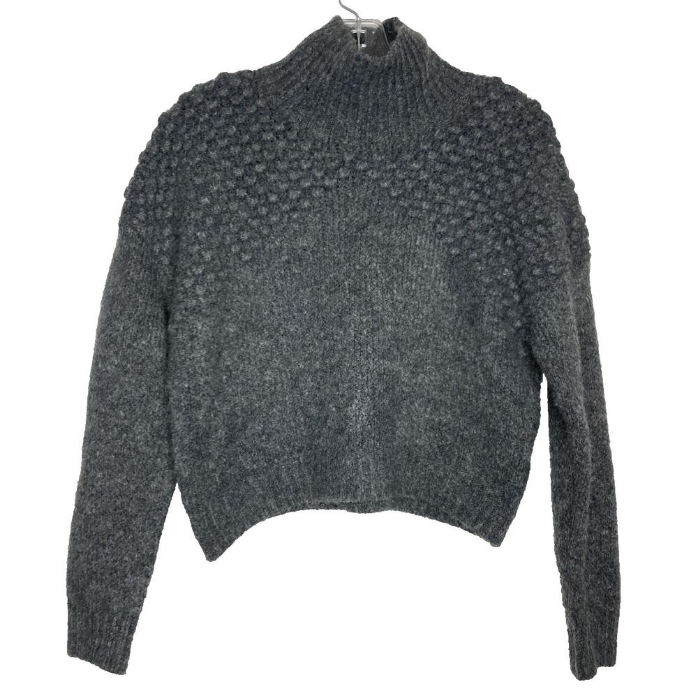 FREE PEOPLE Bradley Sweater Women Small Dark Gray Cropped Long Sleeve Turtleneck